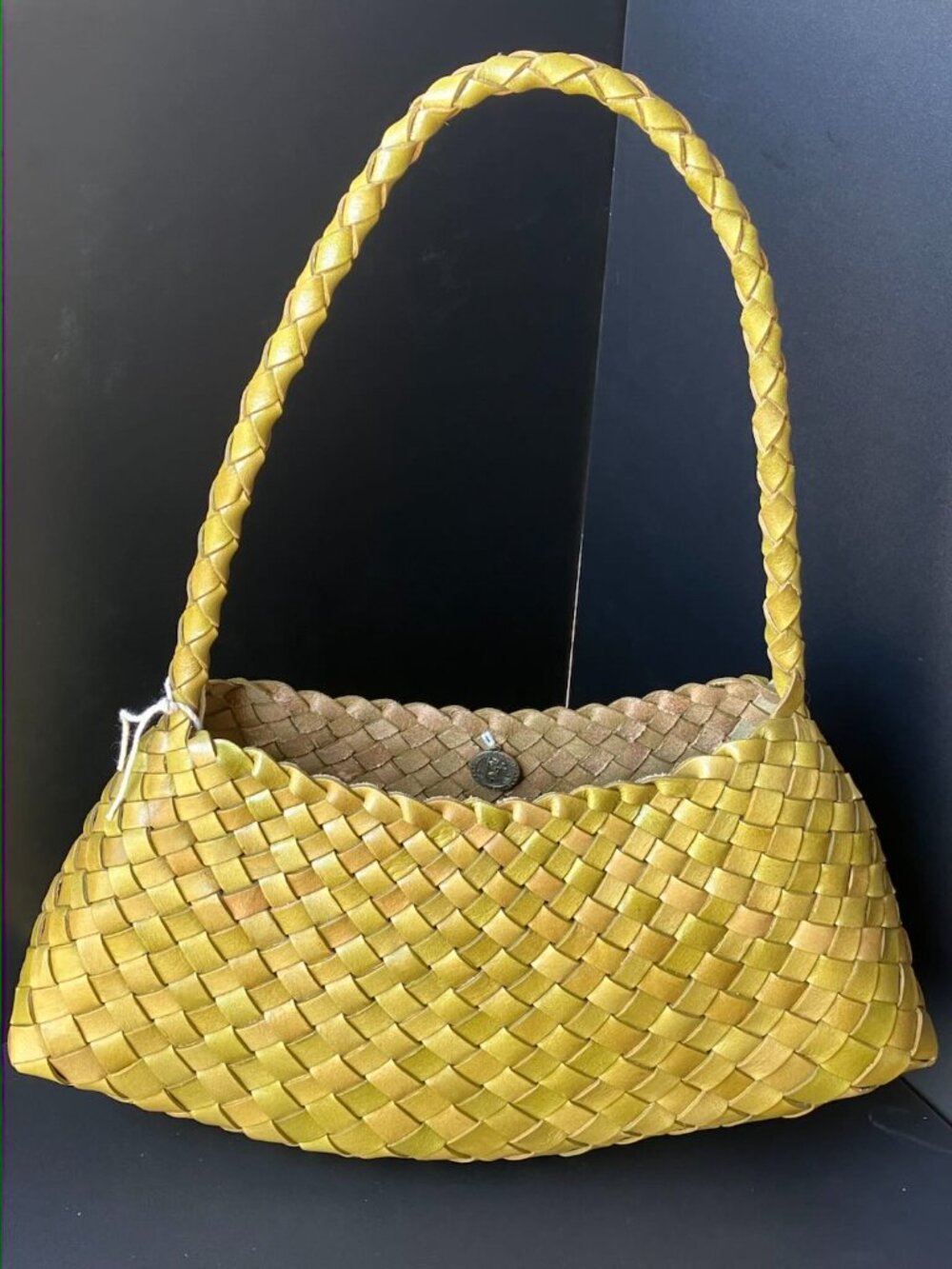 Dragon Diffusion Yellow Woven Leather Underarm Shoulder Bag